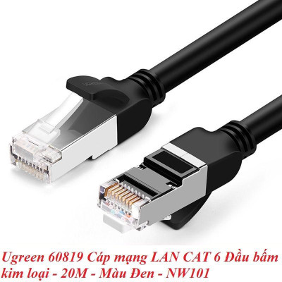 Ugreen UG60819NW101TK 20M màu Đen Cáp mạng LAN CAT 6 Đầu bấm kim loại - HÀNG CHÍNH HÃNG