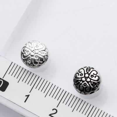 Combo 2 cái charm bạc chặn hạt hình tròn dẹp họa tiết hoa văn - Ngọc Quý Gemstones