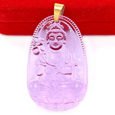 [Tuổi Ngọ] Mặt Dây Chuyền Phật Đại Thế Chí Bồ Tát Đá Pha Lê Tím Size Nhỏ 3.6cm & Size Lớn 5cm- Tặng Kèm Móc Inox - Phong Thủy 868 - May Mắn - Bình An