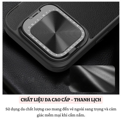 Bao da chống sốc bảo vệ camera cho iPhone 16 Pro / 16 Pro Max hiệu Nillkin Qin ProP - Tích hợp chân đế, ngăn đựng thẻ, Da PU cao cấp - Hàng nhập khẩu