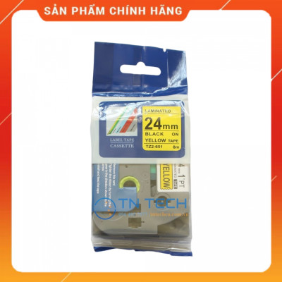 Nhãn In Tz2-651 - Đen nền vàng 24mm x 8m - Dùng cho máy in BROTHER - AIMO - PUTY [Hàng Nhập Khẩu]