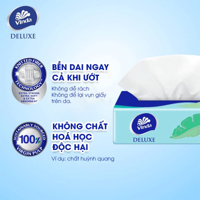 [MUA 1 THÙNG KHĂN RÚT SIZE M TẶNG 1 LỐC SIZE M + ẤM TRÀ] Khăn giấy rút cao cấp Vinda Deluxe 3 lớp 90 tờ size M (5 Gói)