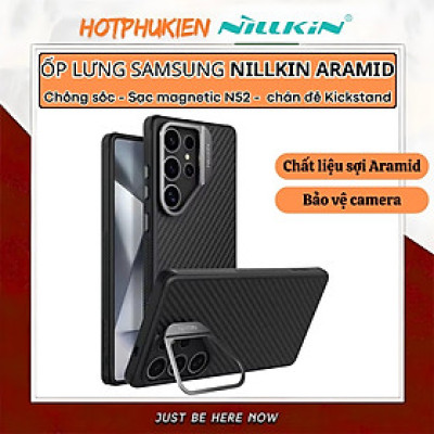 Ốp lưng Carbon Sợi Aramid từ tình chống sốc cho Samsung Galaxy S25 Ultra hiệu Nillkin Aramid Fiber Magnetic - Viền TPU chống va đập, chống bám bẩn, sạc không dây - Hàng nhập khẩu