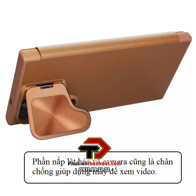 Bao da cho SamSung Galaxy S24 Ultra chính hãng Nillkin Qin Prop Leather có ngăn cài thẻ ATM, thẻ chung cư, chống sốc, có nắp đậy camera sau và chân chống - Hàng chính hãng