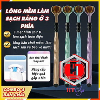 Bàn Chải Đánh Răng 3 Mặt, Bàn Chải Đánh Răng Thế Hệ Mới Giúp Làm Sạch cả 3 Mặt Răng, COMBO 4 CHIẾC, Lông Mềm Mại Đánh Bay Mọi Mảng Bám