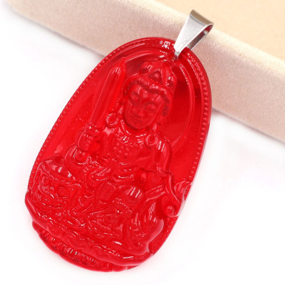 [Tuổi Mão] Mặt Dây Chuyền Phật Văn Thù Bồ Tát Đá Pha Lê Đỏ Size Nhỏ 3.6cm & Size Lớn 5cm - Tặng Kèm Móc Inox - Phong Thủy 868 - May Mắn - Bình An