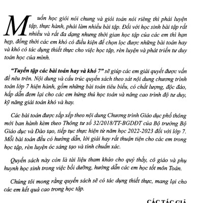 Tuyển Tập Các Bài Toán Hay Và Khó 7 - Theo Chương Trình GDPT Mới - Dùng Chung Cho 3 Bộ Sách
