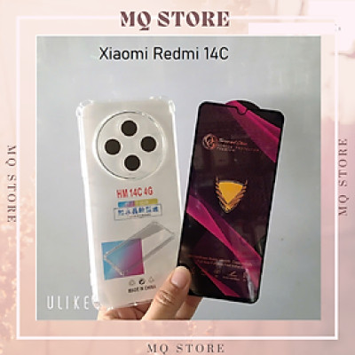 Ốp lưng và cường lực cho Xiaomi Redmi 14C - Loại trong suốt chống sốc 4 góc ( hàng chính hãng)