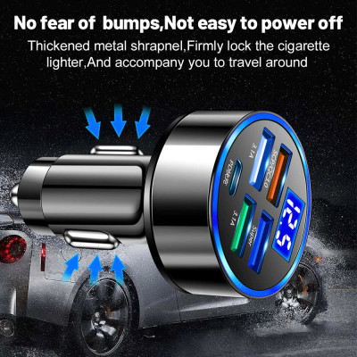 TẩuSạc Nhanh 4 USB Cho Ô Tô Xe Máy – QC3.0 + PD, 150W, Tự Điều Chỉnh Dòng Thông Minh ĐÈN ỐP TRẦN
