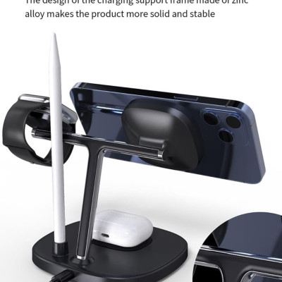 Sạc Không Dây Wiwu Power Air M8 4 In 1 Dùng Cho Iphone, Pencil, Alpple Watch, Tai Nghe Sạc Nhanh 15W - Hàng Chính Hãng