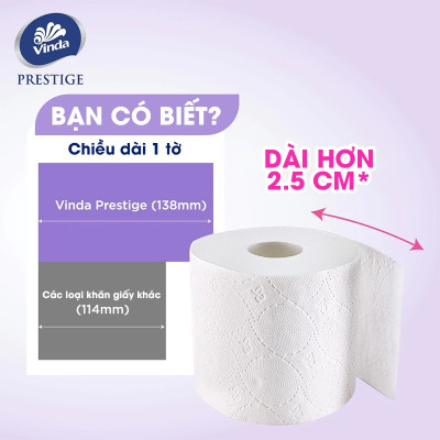 [MUA 2 LỐC GVS PRESTIGE 4D TẶNG 3 CUỘN + 1 MÓC KHÓA] Giấy vệ sinh cao cấp Vinda Prestige 4D 3 lớp (8 Cuộn)