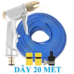 Bộ dây vòi xịt nước rửa xe, tưới cây . tăng áp 3 lần, loại 20m 206701 đầu đồng,cút,nối đen+ tặng đai