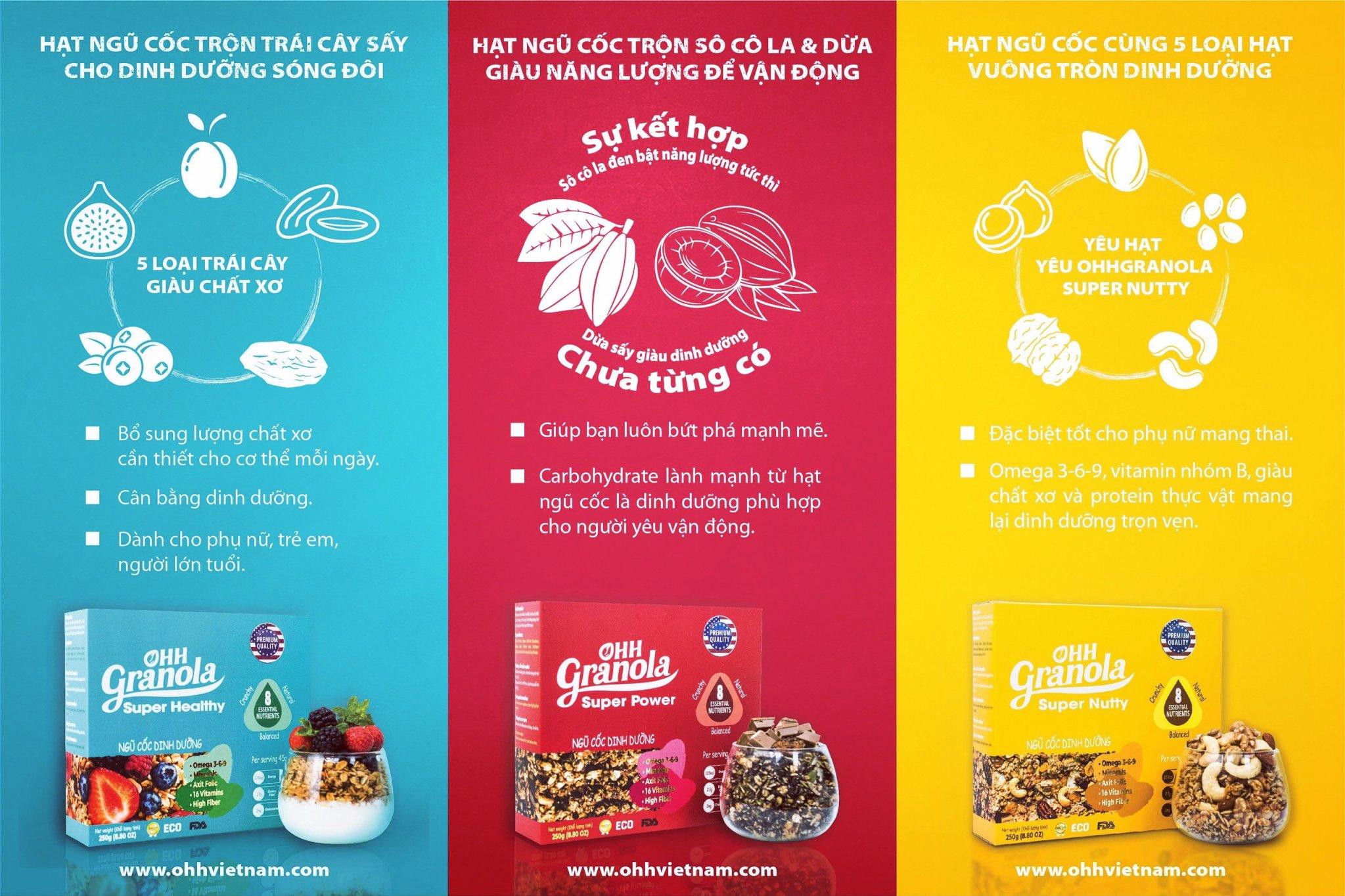 Combo 2 hộp Ngũ cốc giảm cân Ohh Granola - Supper Healthy, Supper Nutty 500gram
