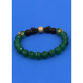 Chuỗi hạt đeo tay Thạch Anh Xanh Lá Cắt Giác size 8 ly, 10 ly, 12 ly - Vòng tay Tỳ Hưu Đôi inox đen VTAXLGTHHEV8 - hợp mệnh Hỏa, mệnh Mộc