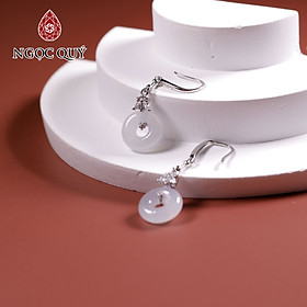 Bông tai bạc đồng điếu đá cẩm thạch phỉ thúy màu bạch ngọc type A mệnh hỏa , mộc - Ngọc Quý Gemstones