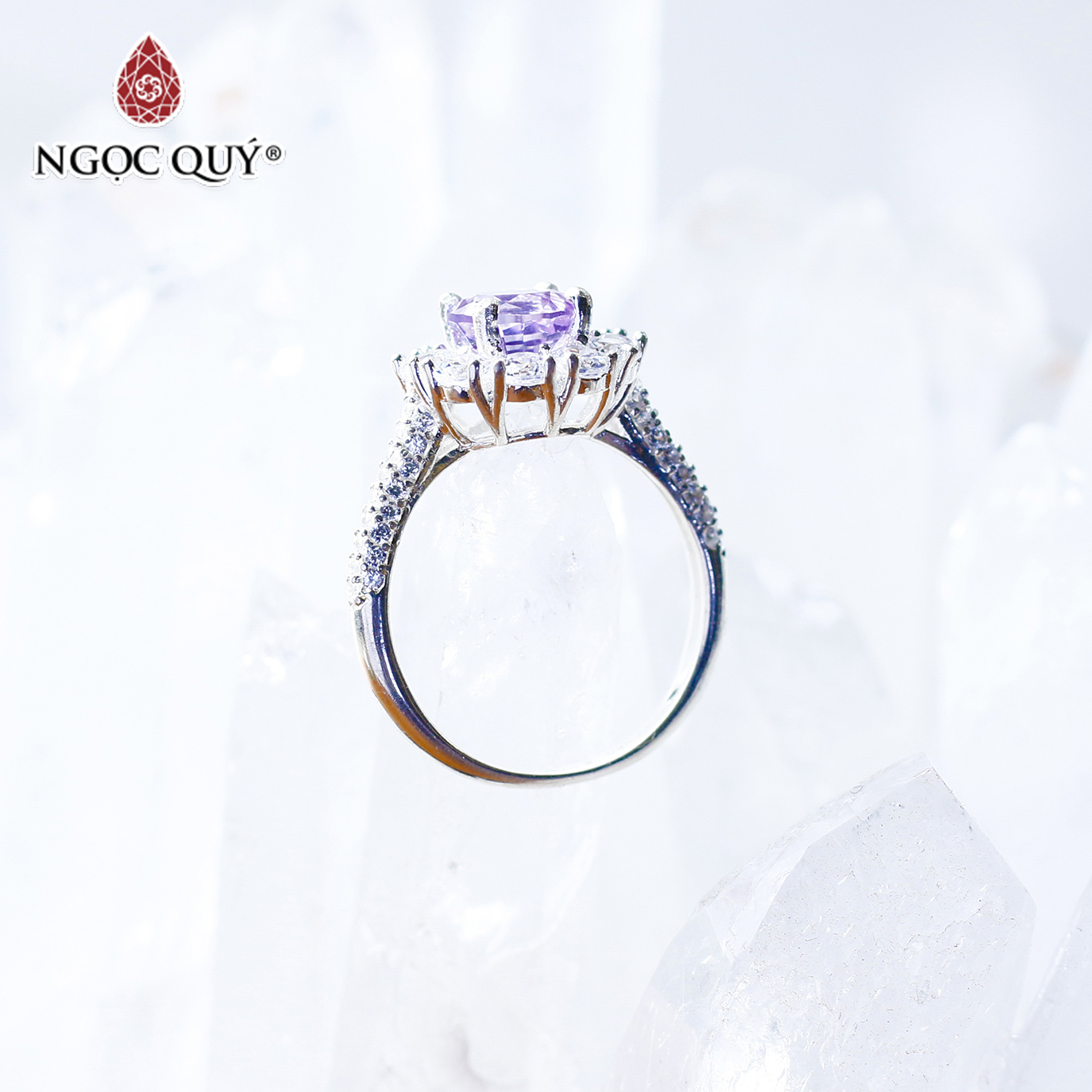 Nhẫn bạc nữ đá thạch anh tím mệnh hỏa. thổ - Ngọc Quý Gemstones