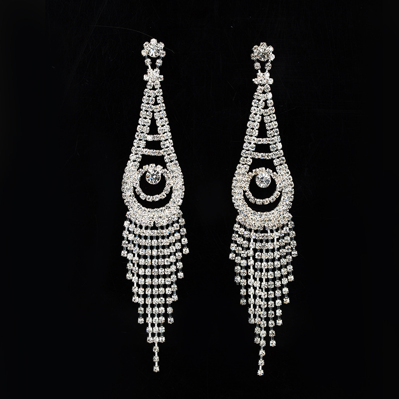 Bông tai khuyên đính đá dáng dài sexy pha lê rhinestone