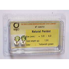 Bông tai nữ đá Peridot Ngọc Olivin tự nhiên mài giác tròn 6mm kiểm định