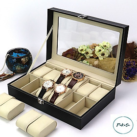 Hộp Đựng Đồng Hồ , Trang Sức 10 ngăn PaKaSa Loại Lớn 20 x 25 x 8 cm - Hàng Chính Hãng 