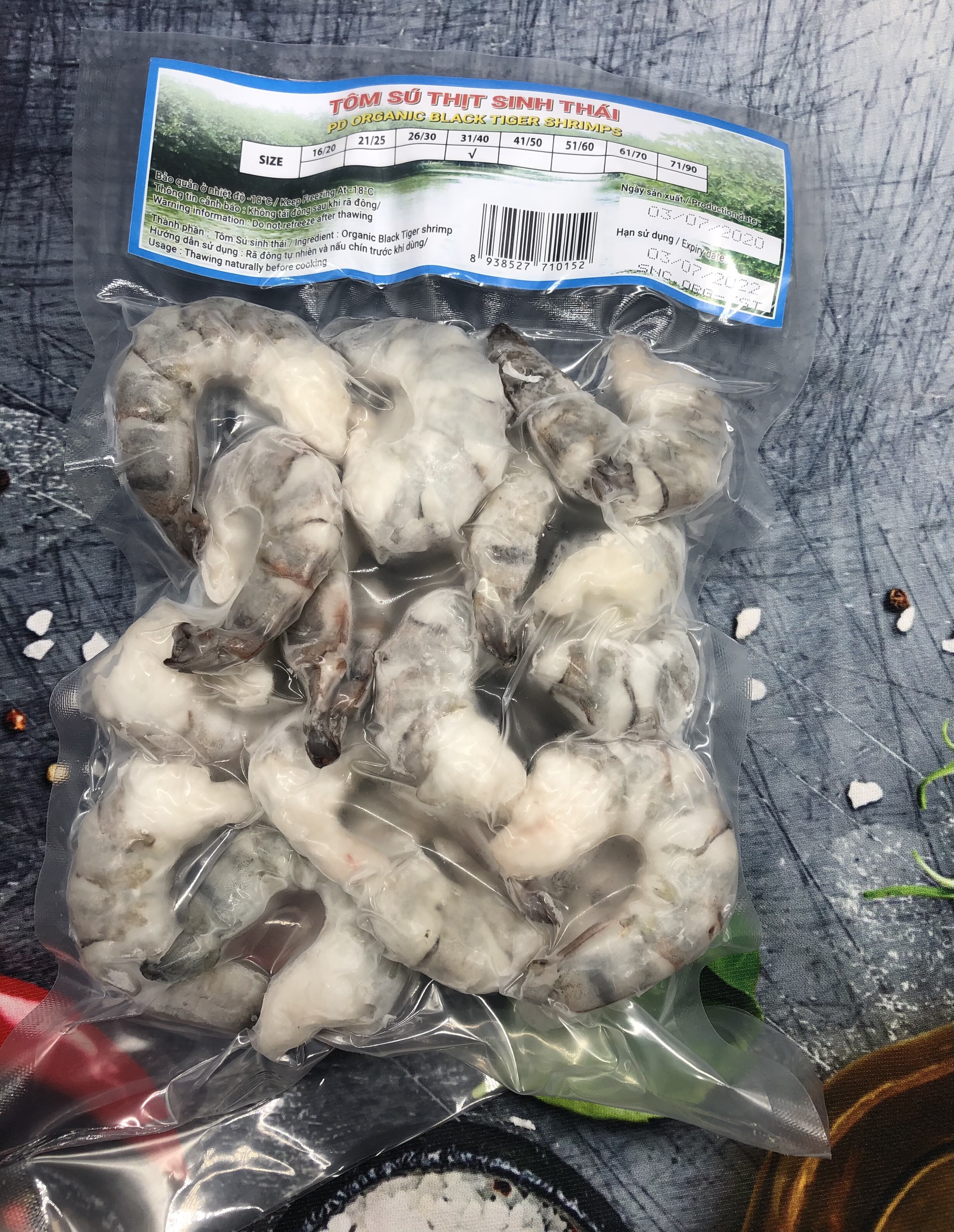 Tôm sú thịt sinh thái Seaprodex kích cỡ 31/40-250gr.