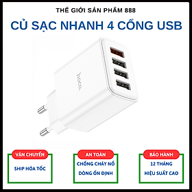 Củ sạc nhanh 4 cổng USB, cốc sạc điện thoại sạc nhanh QC3.0 28.5W C102A - Hàng chính hãng