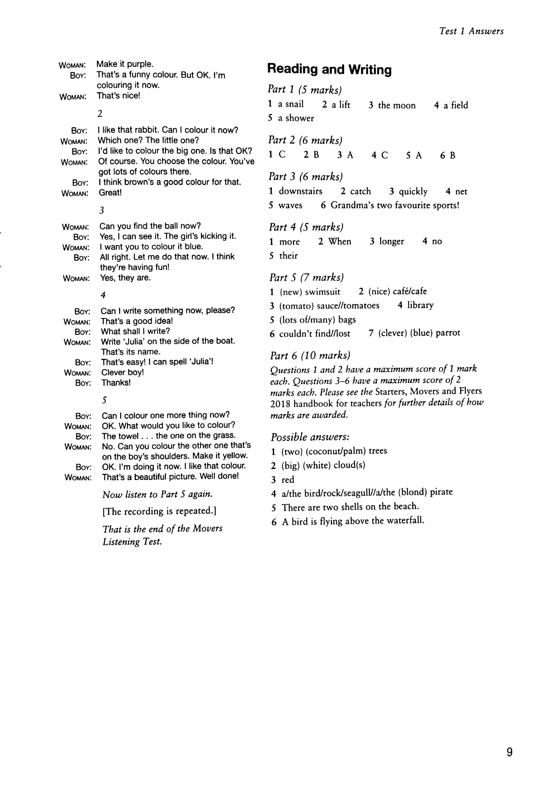 A1 Movers 3 Answer Booklet: Authentic Examination Papers