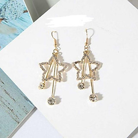 Bông tai nữ sao 5 cánh rỗng, 2 đuôi đính đá