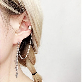 Khuyên tai thả chữ thập tua rua cá tính unisex