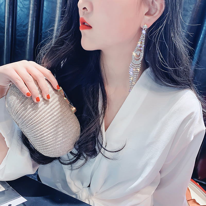 Bông tai khuyên đính đá dáng dài sexy pha lê rhinestone