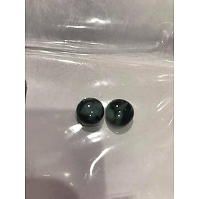 CẶP BÔNG TAI HẠT TRÒN  MÀU ĐEN XANH TRẮNG VÂN  ĐÁ CẨM THẠCH TỰ NHIÊN 10,8MM 