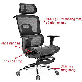 Ghế Ergonomics có gác chân màu xám nhập khẩu CR4324-2M Nội thất Capta