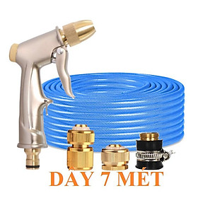 Bộ dây vòi xịt nước rửa xe, tưới cây . tăng áp 3 lần, loại 7m, 10m 206701-1đầu đồng, cút, nối đen