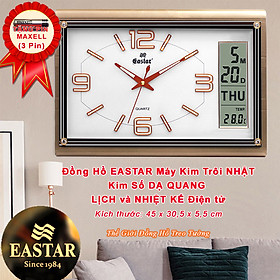 Đồng hồ Cao Cấp EASTAR KIM TRÔI Kim Điện Tử DẠ QUANG, LỊCH và NHIỆT KẾ Điện Tử - Mặt Chữ Nhật Tràn Viền - Tặng Pin Maxell - Bảo Hành 1 Năm - Decor Trang Trí Nhà
