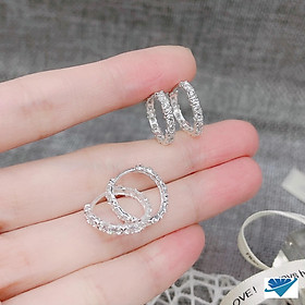 Bông tai bạc khuyên tròn đính đá chất liệu bạc s925 MS06b