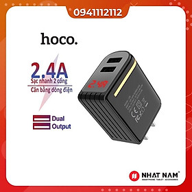Củ Sạc 2 Cổng USB HOCO C39 (Mẫu 2020) Max 5V-2.4A (12W) , Led Hiển Thị Dòng Điện ,  IC Ổn Định Điện - Hàng Chính Hãng 