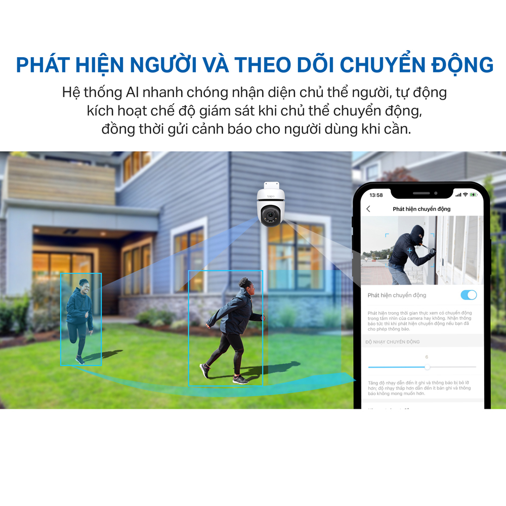 Camera WiFi Ngoài trời TP-Link Tapo C510W - Độ phân giải 2K 3MP, Đầy đủ màu ban đêm, Quay quét 360, Đàm thoại 2 chiều - HÀNG CHÍNH HÃNG