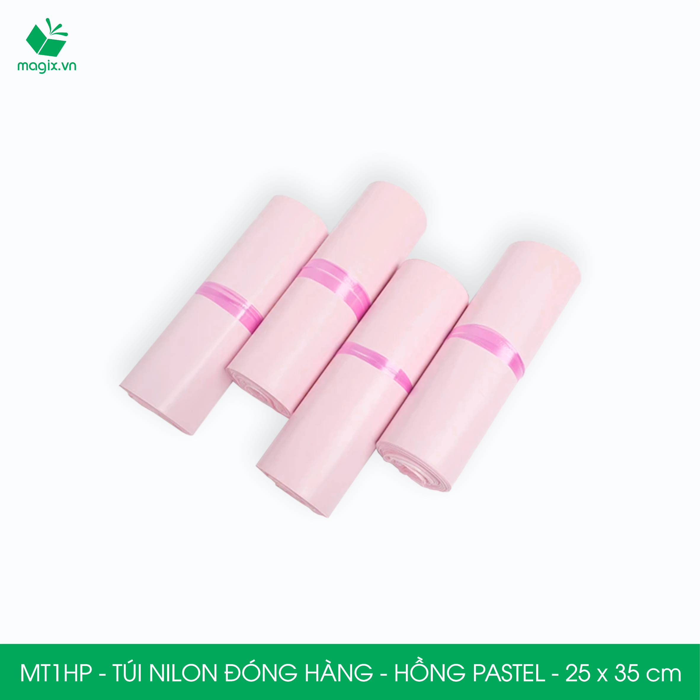 MT1HP - 25x35 cm - Túi nilon gói hàng - 200 túi niêm phong đóng hàng màu hồng pastel