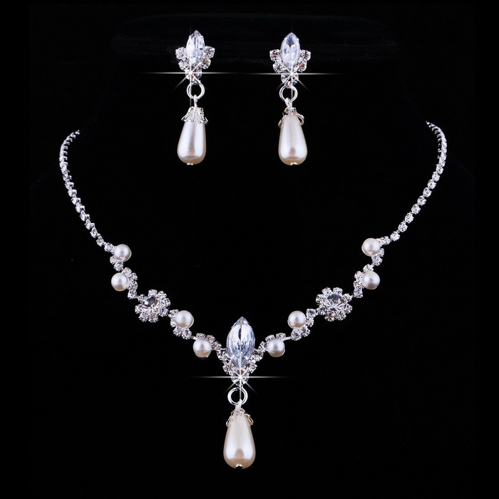 Bộ trang sức cô dâu xinh đẹp 2 món giọt nước rhinestone CD2204