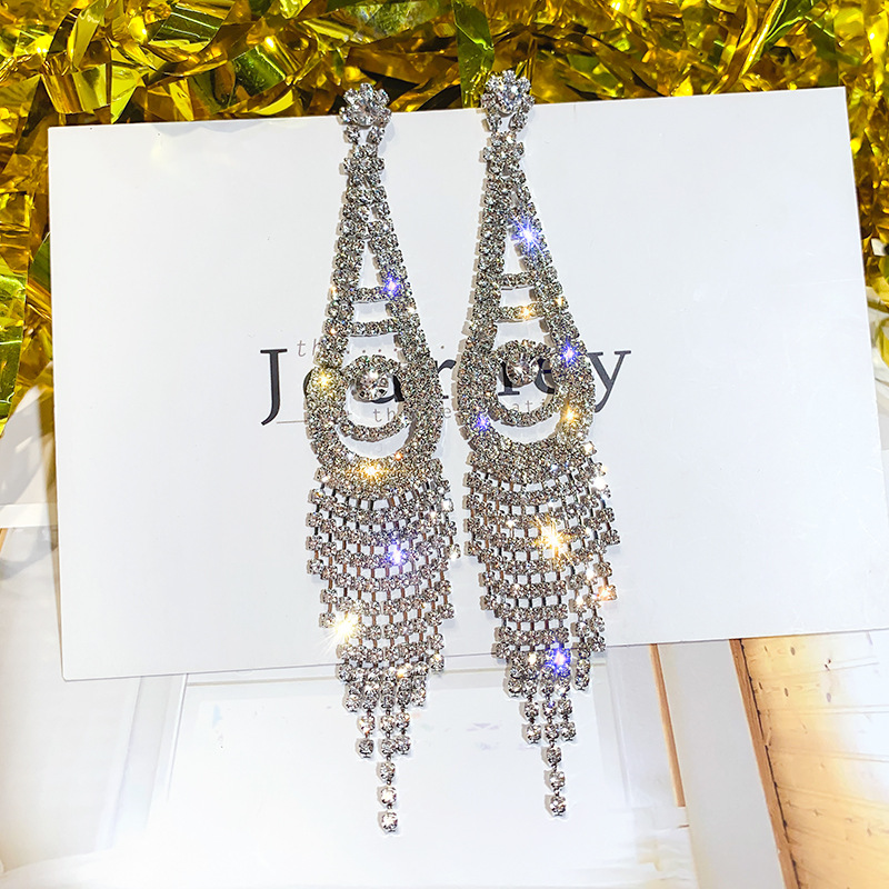 Bông tai khuyên đính đá dáng dài sexy pha lê rhinestone