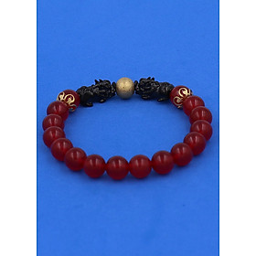 Vòng chuỗi đeo tay Thạch Anh Đỏ size 8 ly, 10 ly, 12 ly - Vòng tay Tỳ Hưu Đôi inox đen VTAOTHHEV8 - hợp mệnh Hỏa, mệnh Thổ