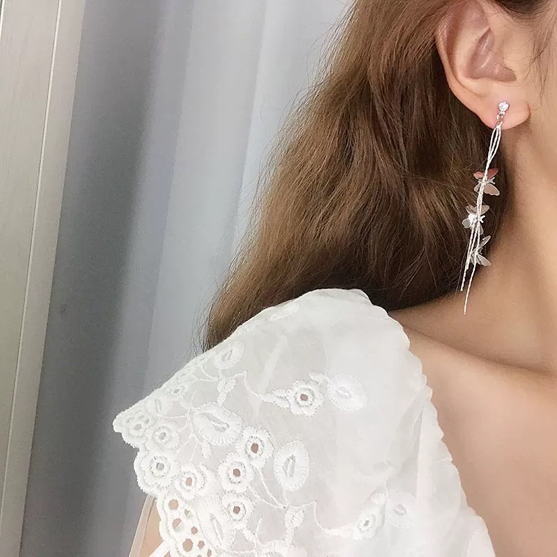 Khuyên tai cánh bướm thả dây dáng dài nữ tính