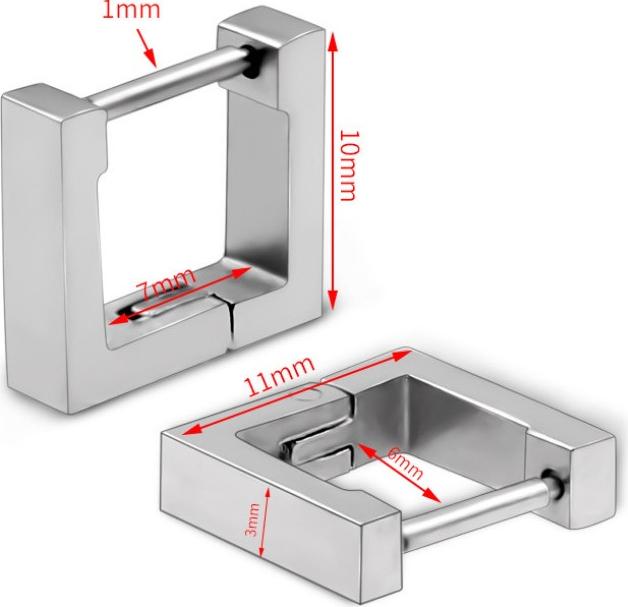 Bông Tai Nam Khoen Hình Vuông Titan Không Đen TT 2426 - 1 Cặp