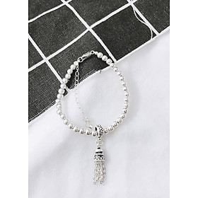  Lắc bi bạc 3mm charm chuông tua bạc -  Ngọc Quý Gemstones