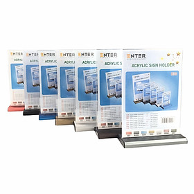 Kệ menu nhà hàng, Standee mica để bàn, Bảng quét mã QR Code, Kệ mica 2 mặt Enter E30 150x210mm đế nhôm A5 đứng