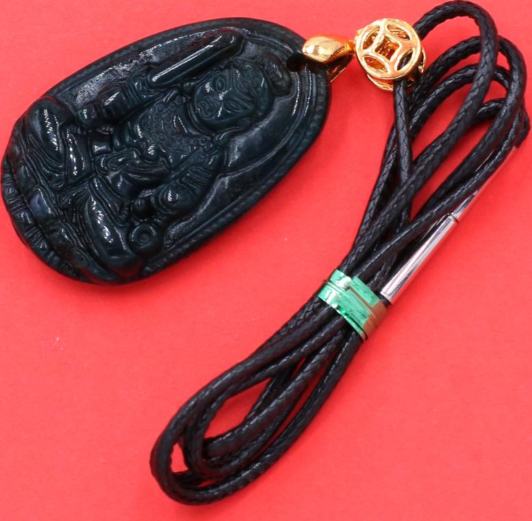 Vòng cổ Bất động minh vương cẩm thạch xanh đậm 3.6 cm
