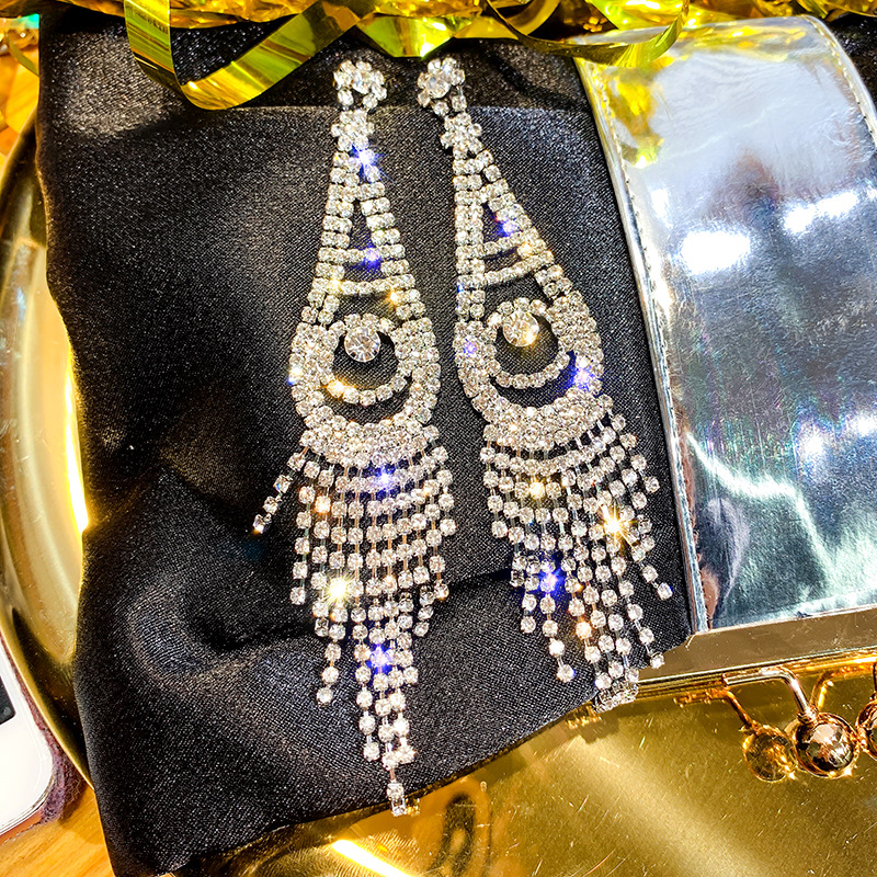 Bông tai khuyên đính đá dáng dài sexy pha lê rhinestone