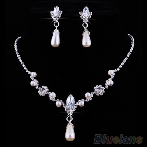 Bộ trang sức cô dâu xinh đẹp 2 món giọt nước rhinestone CD2204