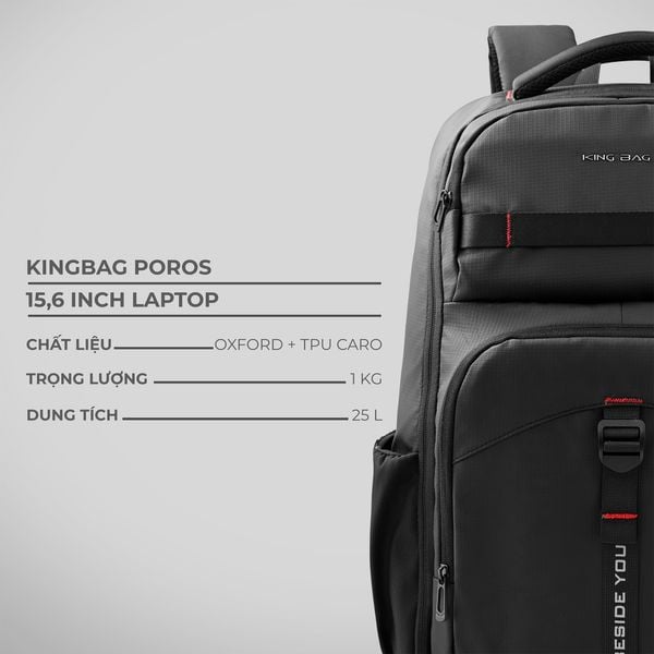 Balo Laptop 15.6 inch KINGBAG POROS - Hàng Chính Hãng