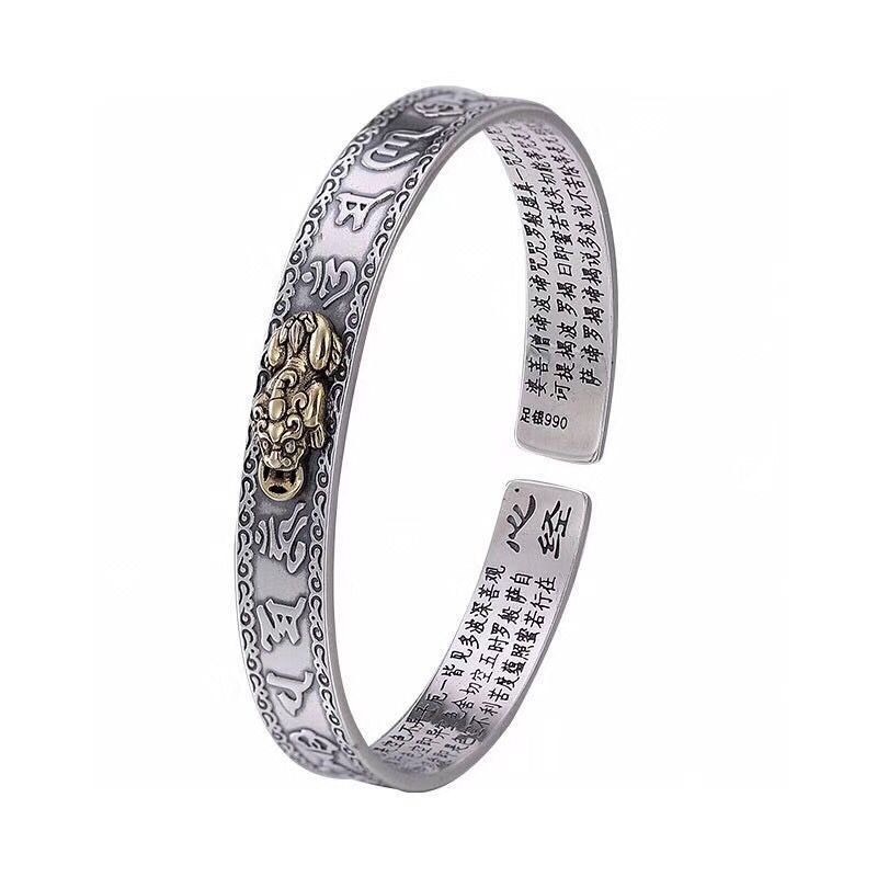 VÒNG TAY TỲ HƯU OM MANI PADME HUM MẠ BẠC THU HÚT TÀI LỘC