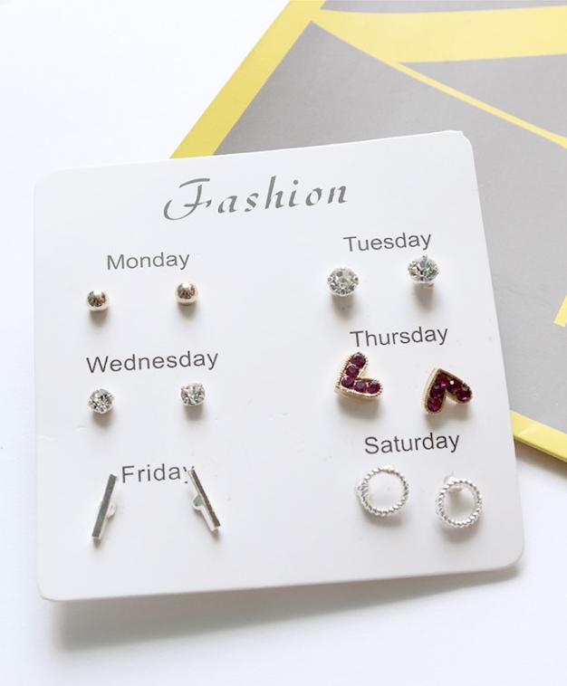 Set 6 bông tai ONE WEEK mini thời trang nữ RA002